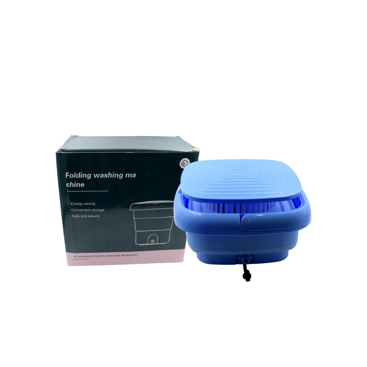 Mini washer with focus on its compact, foldable design for easy storage and use. Mini washer with focus on its compact, foldable design for easy storage and use.